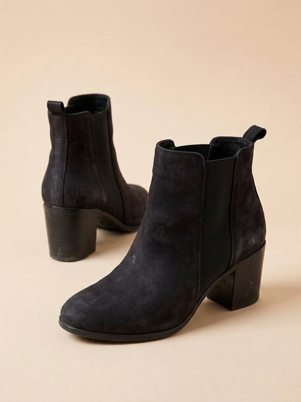 Dune London Walker Black Nubuck Heeled Suede Chelsea Ankle Boots